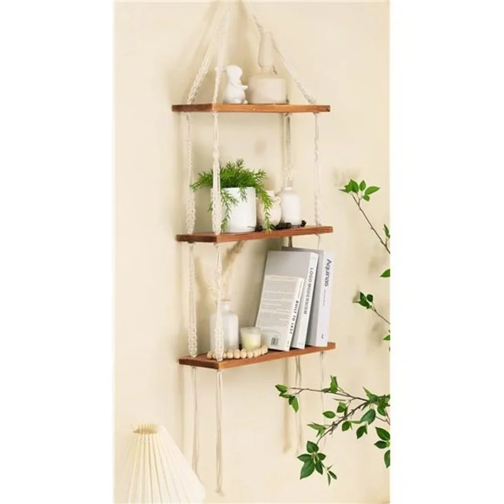 Macrame Hanging Shelves Wall Shelves Small Plants Bedroom Boho Home Decor 3 Tier